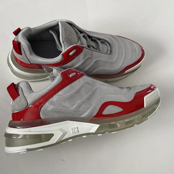 GIVENCHY Men\'s GIV 1 Mesh Clear-Sole Runner Sneakers size 9 Gray Red
